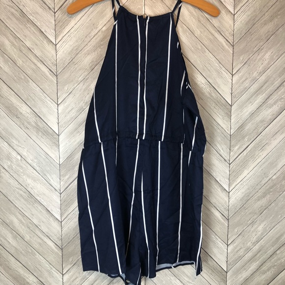 NWT Yoins Blue Stripe Romper Drawstring Waist - Picture 7 of 8